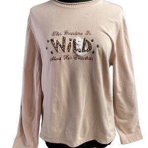 Decorated Originals Cotton Sweatshirt Safari Animal Applique Embroidered Large